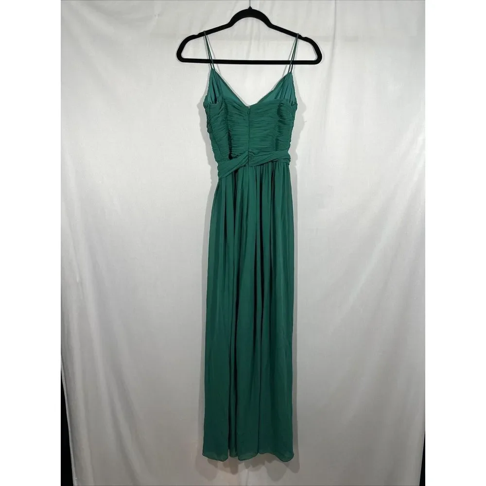 NWD IEENA Mac Duggal [ XS‎ ] 2651 Ruched Sleeveless Tie Jumpsuit Emerald Green